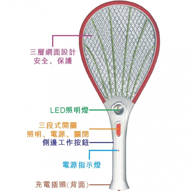 【史密斯 Smith】 W5 三層網 LED照明燈 充電式 捕蚊拍 電蚊拍 台灣製造