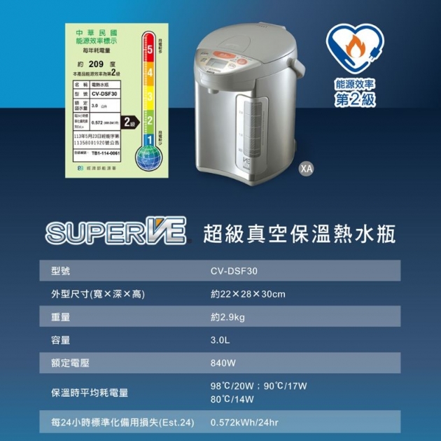 象印CV-DSF30 / -CV-DKF30 SuperVE真空省電熱水瓶3.0L