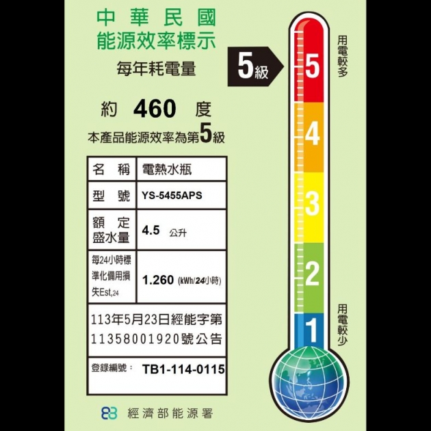 元山 YS-5455APS /4.5L不銹鋼三溫熱水瓶