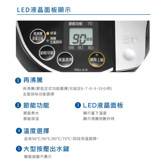 虎牌(PDU-A50R-K)5.0L(日本製)超大按鈕電熱水瓶