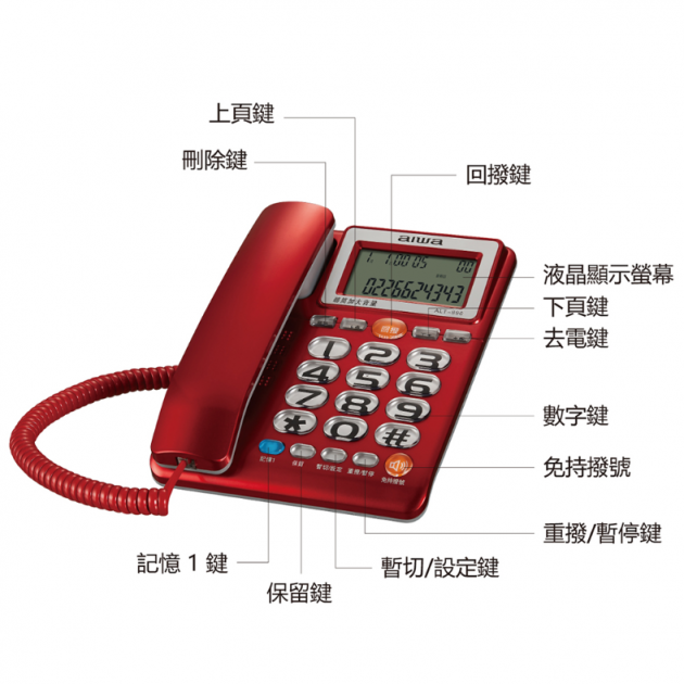 AIWA 愛華 大字鍵有線電話(來電報號/助聽功能/老人機)