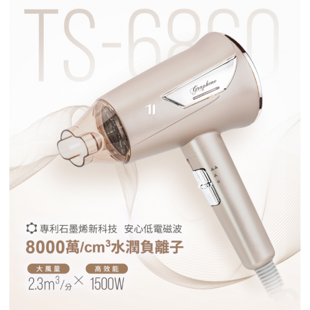 達新 石墨烯遠紅外線水潤負離子吹風機 1500W大風量 低磁 水潤負離子